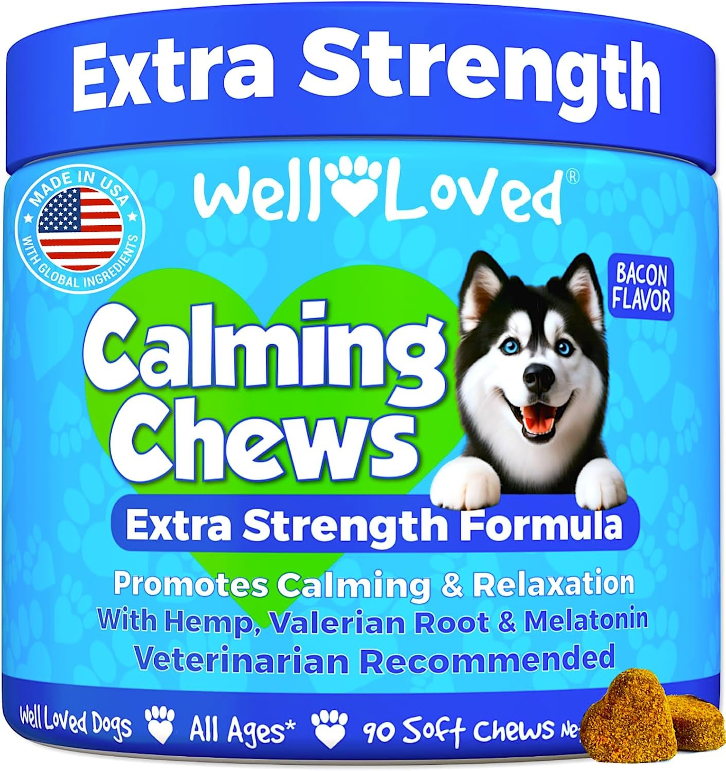 Well Loved Calming Chews for Dogs – Dog Calm Treats Extra Strength, USA | Vet Recommended, Behavior Support with Melatonin & Hemp, Stress, Separation, Fireworks, Travel