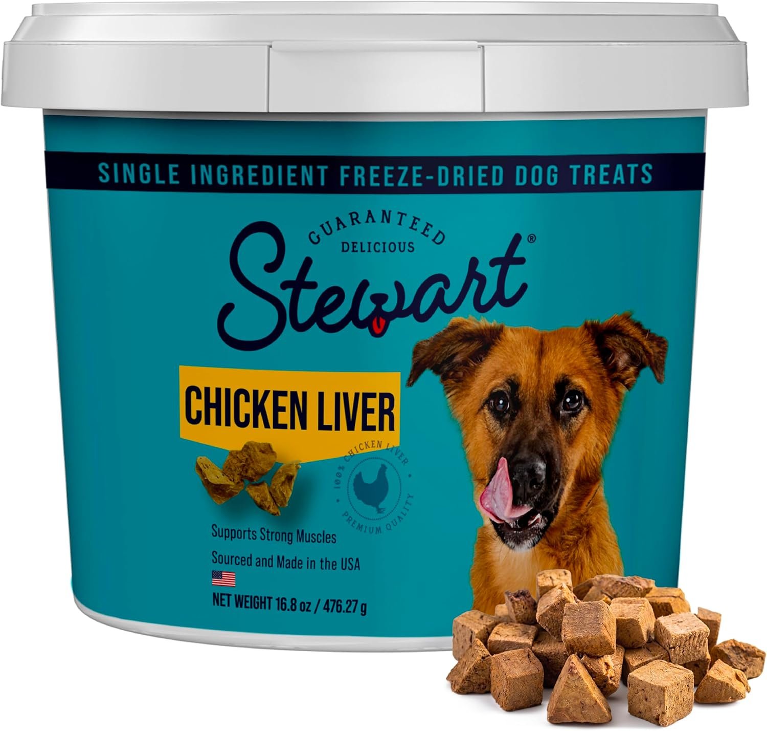 Stewart Freeze Dried Dog Treats, 100% Chicken Liver, 16.8 oz Tub | Premium Quality Raw Protein, Single Ingredient, High Protein Training Treats & Food Topper, No Refrigeration, Cat Friendly
