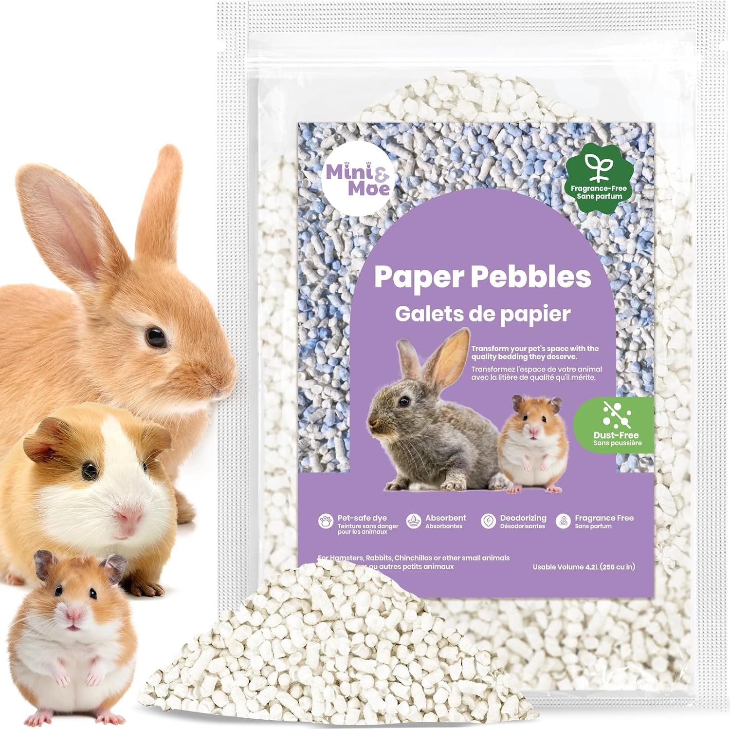 mini&moe Rabbit Litter Paper Pellet Bedding: Hamster Bedding Odor Control & Moisture Absorbent Natural Paper Pellet Bedding – for Small Animal Guinea Pigs,Rabbits Bedding 3.96lb