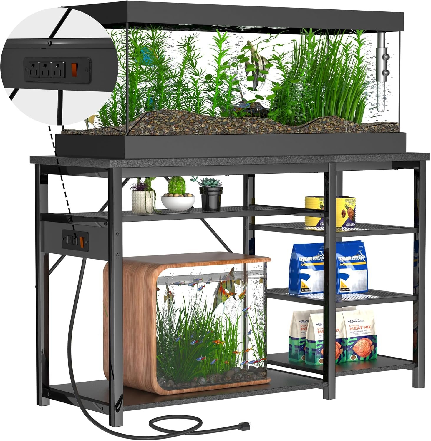 Keelian 55-75 Gallon Fish Tank Stand With Power Outlets for Aquarium Stand | 6 Sturdy Leg,1200 LBS Capacity,Heavy Duty,Cabinet for Fish Tank Accessories Storage,Metal Frame