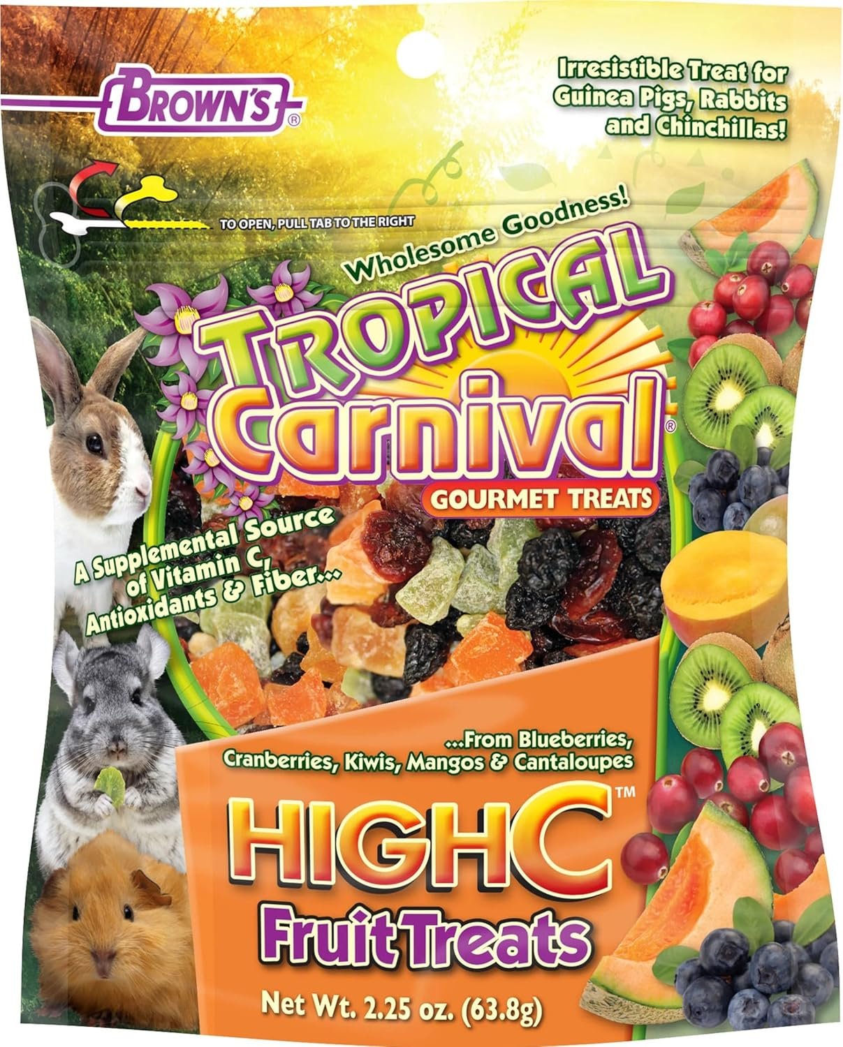 F.M. Brown’s Tropical Carnival High C Pet Treat, 2.25-oz Bag – Natural Vitamin C, Antioxidants, and Fiber for Guinea Pigs, Rabbits, and Chinchillas
