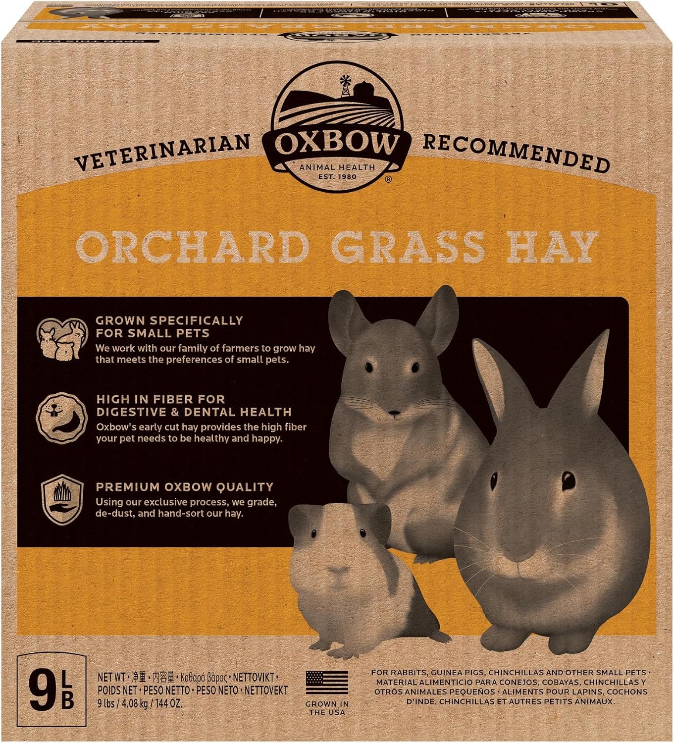 Oxbow Orchard Hay, Rabbit & Guinea Pig Hay, Hand-Sorted, De-Dusted, 9 lb | Hand-Sorted, De-Dusted, Oxbow Orchard Grass Hay, Bunny Hay For Rabbits, Guinea Pigs, Bunnies and Chinchillas, Made in USA
