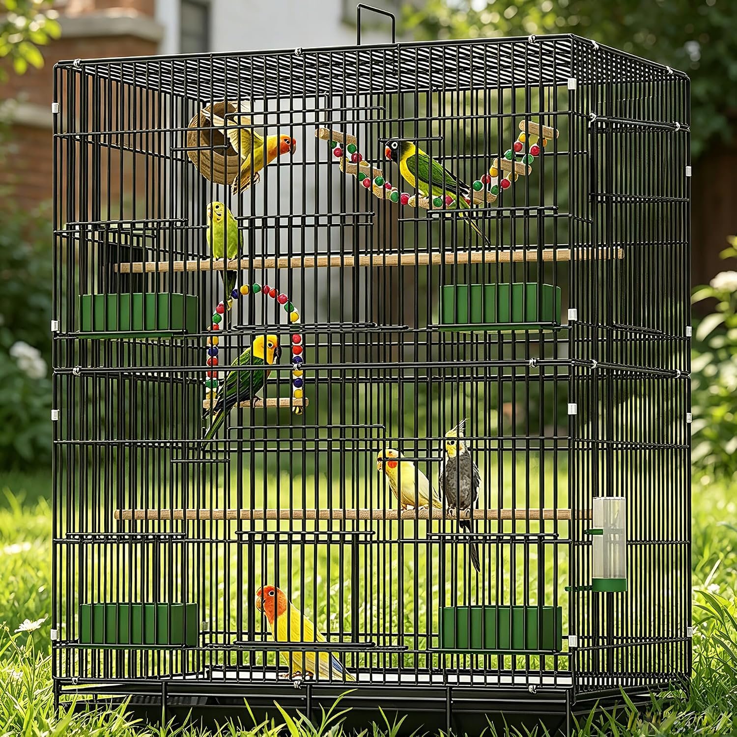 30-inch Folding Parrot Medium Bird Cage, Hanging Bird Cage for Parakeets Finches Canaries Lovebirds Cockatiels Budgies Small Quaker Conures Travel Pet Flight Birdcage with Swing and Perch