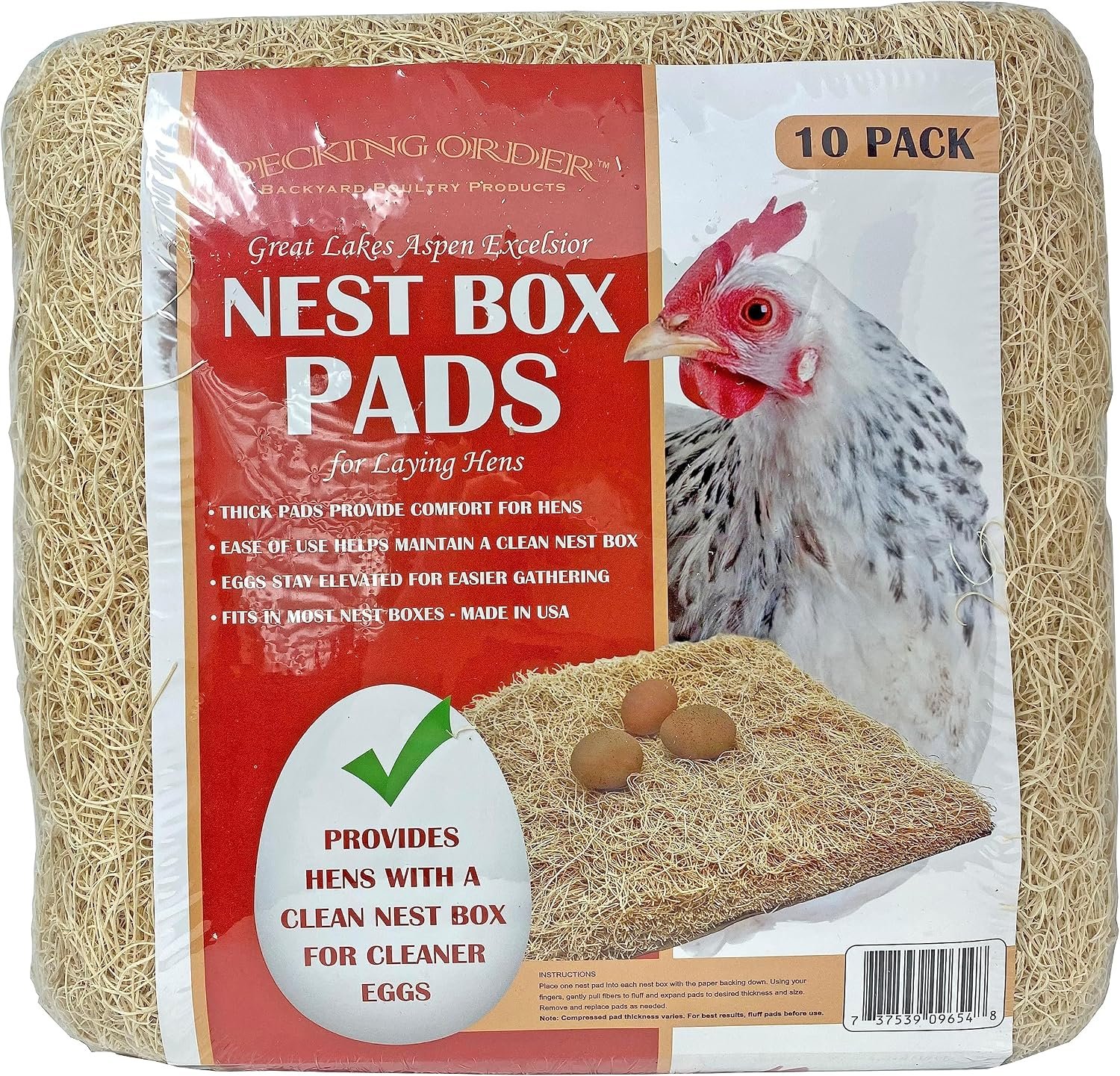 Nest Box Pads for Chicken Nesting Boxes – 13 x 13 Pads Made in USA from Sustainably Sourced Aspen Excelsior (10 Pack)