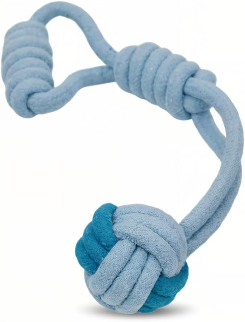 Tug of War Dog Toy 12 Inch Eco Cotton Interactive Dog Rope Toy with Grip Handle & Rope Tug Ball with Natural, Non-Toxic Dyes Tug Toy for Medium & Small Dogs