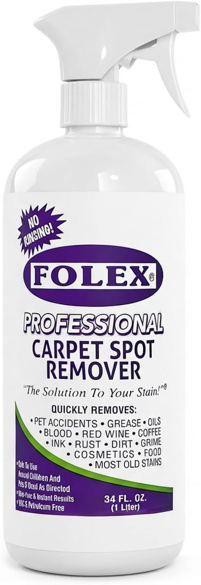 FOLEX – Professional Carpet Cleaner Spray 34 oz – Pet Stain Removal – Instant Stain Removal – No Rinsing Required – Safe for Pets – Works on All Fabrics