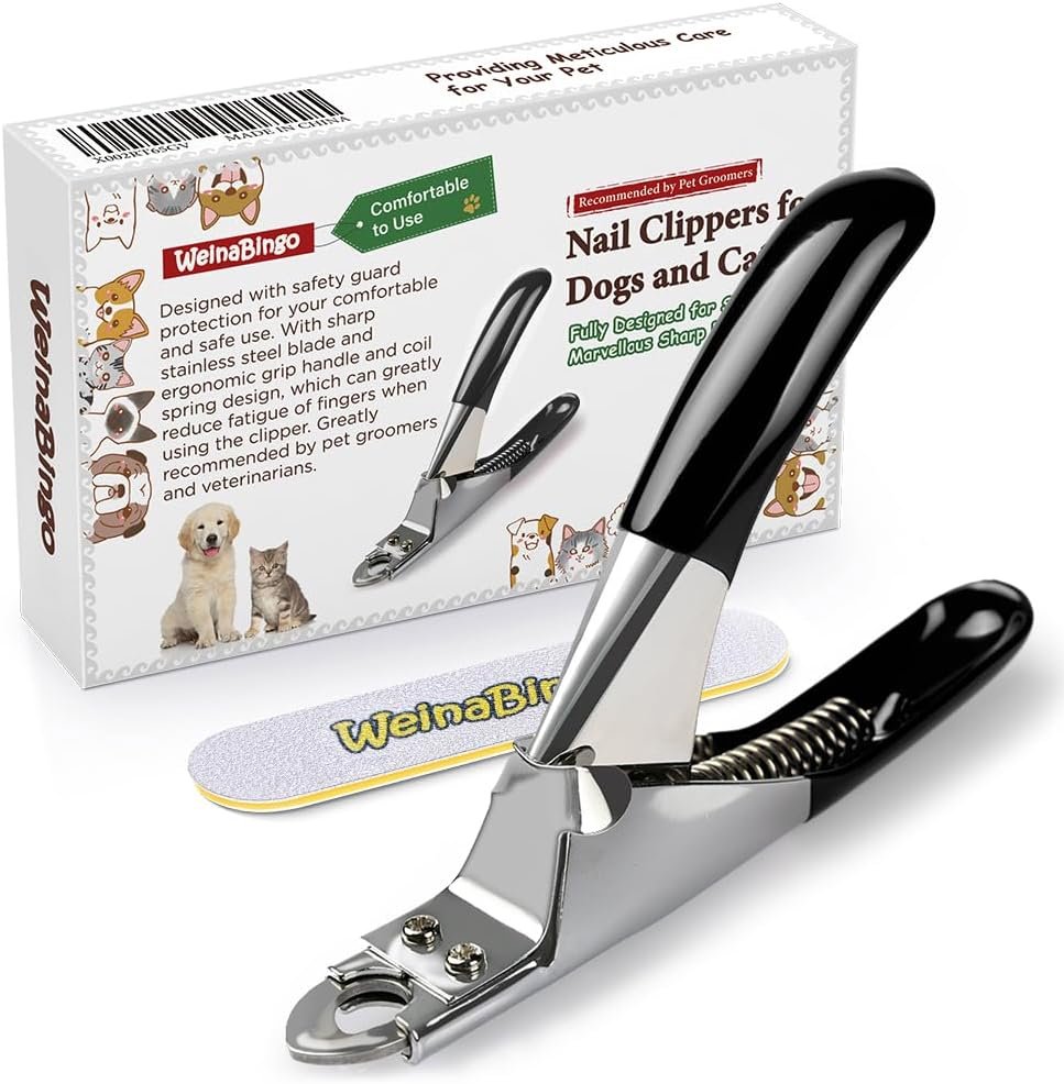 Dog Cat Pets Nail Clippers, Professional Pets Claw Trimmer with Free Nail File, Sharp Stainless Steel Blade, Sturdy Non Slip Handles – for Safe, Professional at Home Grooming