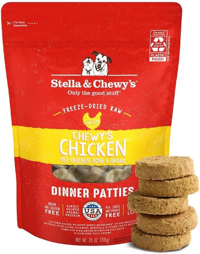 Stella & Chewy’s Freeze-Dried Raw Dinner Patties – Chicken Recipe – High Protein Grain-Free Puppy & Dog Food – Perfect For Picky Eaters – 25 oz