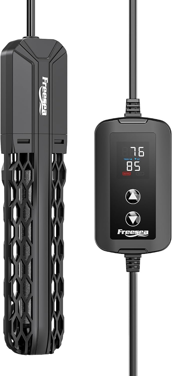 FREESEA Adjustable Aquarium Heater 20-50Gal: 200W 64-95°F Precise Control | Holds Temperature Steady Within 1° F for TropicalFish Community Tanks – External Digital Controller & Dry Run Protection