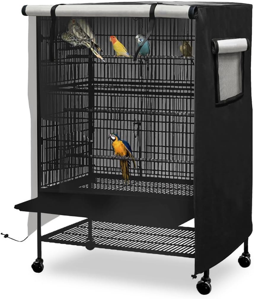 Universal Bird Cage Cover, Dark Colored Drape for Animal Crate, Waterproof & Washable Night Cover for Cages, Distraction and Light Eliminator for Mink, Totoro, Parakeets, Parrot (L – 31”L×22”W×41”H)