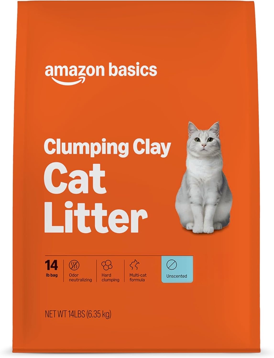 Amazon Basics Clumping Cat Litter, Unscented, Hard Clumping Formula – 14 lb Bag