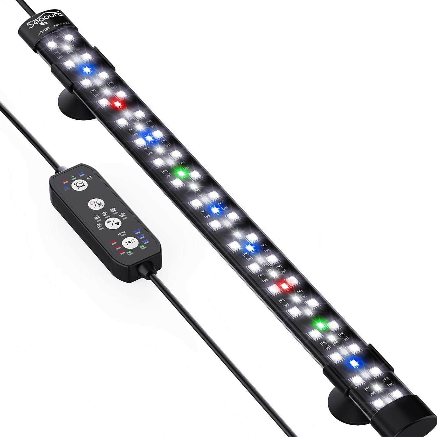 SEAOURA 24/7 Submersible LED Aquarium Light for Plants Fish Tank, 15 Inch | IP 68 Waterproof Full Spectrum Led Aquarium Plant Light with Timer for Freshwater Tank, 10 Brightness, 8 Colors, Auto On/Off