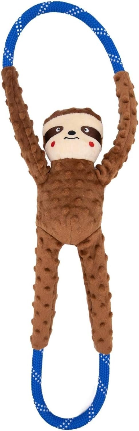 ZippyPaws RopeTugz Durable Dog Pull Rope Toy, Interactive Tug of War- Sloth | For Large, Medium & Small Dogs, Squeaky Pet Products to Keep Them Busy, Made with Heavy Duty Climbing Rope