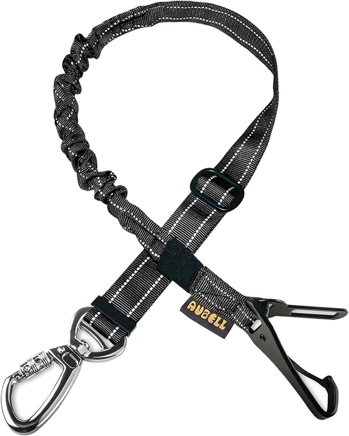 AUBELL Dog Seat Belt for Car,Updated 3-in-1 Bungee Dog Car Harness,Black | Adjustable Reflective Heavy Duty Nylon Dog Car Seatbelt Tether with Clip Hook Latch & Buckle,360°Swivel Zinc Alloy Carabiner