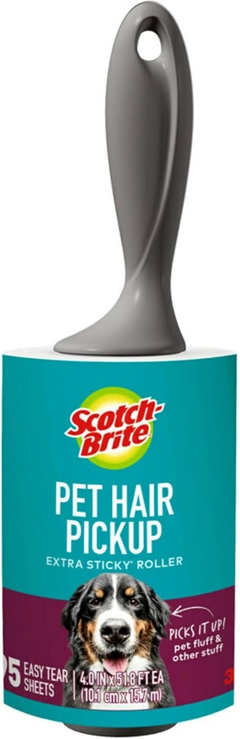 Scotch-Brite Pet Hair Extra Sticky Lint Roller, 95 Sheets Total,1 Pack | Designed for Removing Fur + Fluff on Couches, Clothes, Dog and Cat Beds, & More