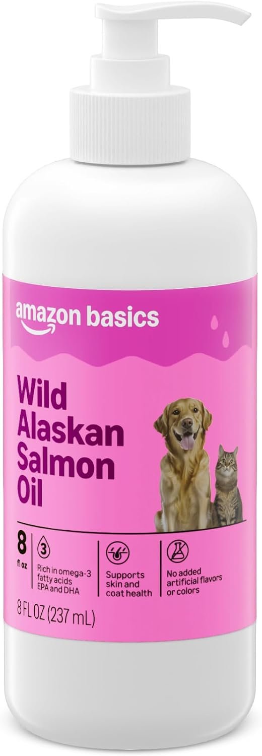 Amazon Basics Wild Alaskan Salmon Oil – Skin and Coat Support, Omega 3 Supplement for Dog and Cat, 8 fl oz (Previouly Wonder Bound)