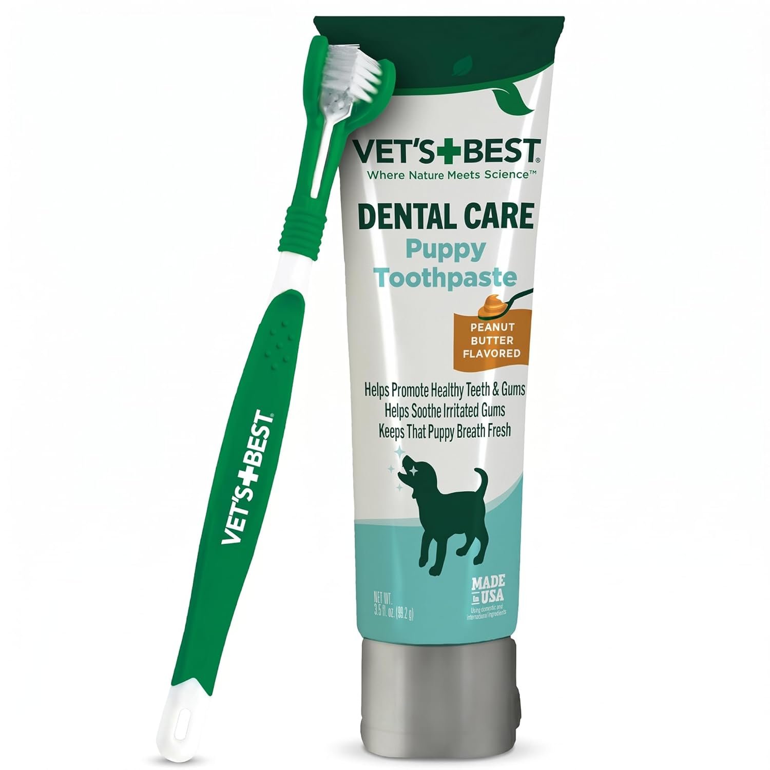 Vet’s Best Puppy Toothpaste & Toothbrush Kit, Peanut Butter, Dogs, 3.5 oz | Puppy Dental Care Kit, Toothbrush & Toothpaste Included, Freshens Breath, Supports Healthy Teeth & Gums
