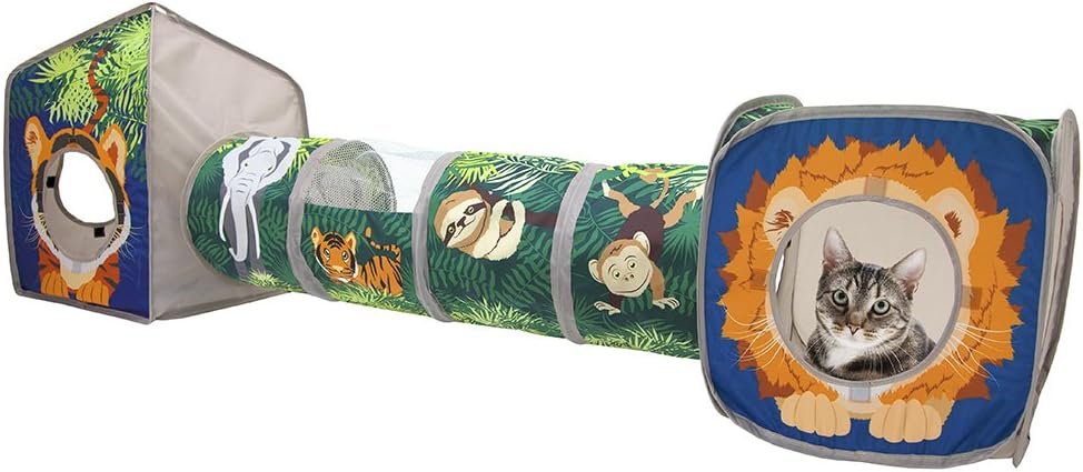 Kitty City Safari Jungle Cat Play Set, Collapsible Pop-Up Cat Toys Combo with Cube, Tunnel & Hideout, Interactive Indoor Kitty Playhouse for Exercise, Hiding & Lounging