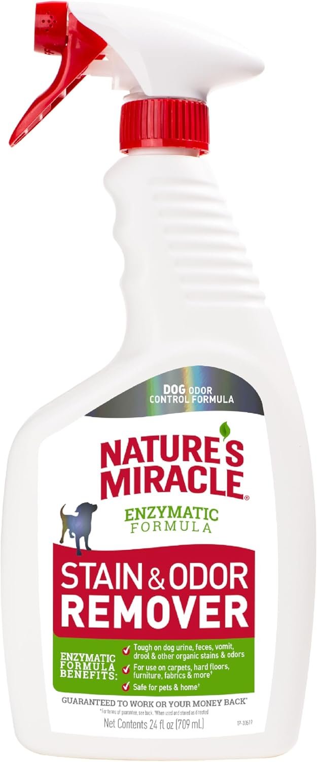Nature’s Miracle Dog Stain & Odor Remover, Enzymatic Cleaner, 24 oz | Tough on Dog Urine, Feces, Vomit, Drool and Other Organic Stains and Odors, For Multiple Surfaces, Fresh Scent