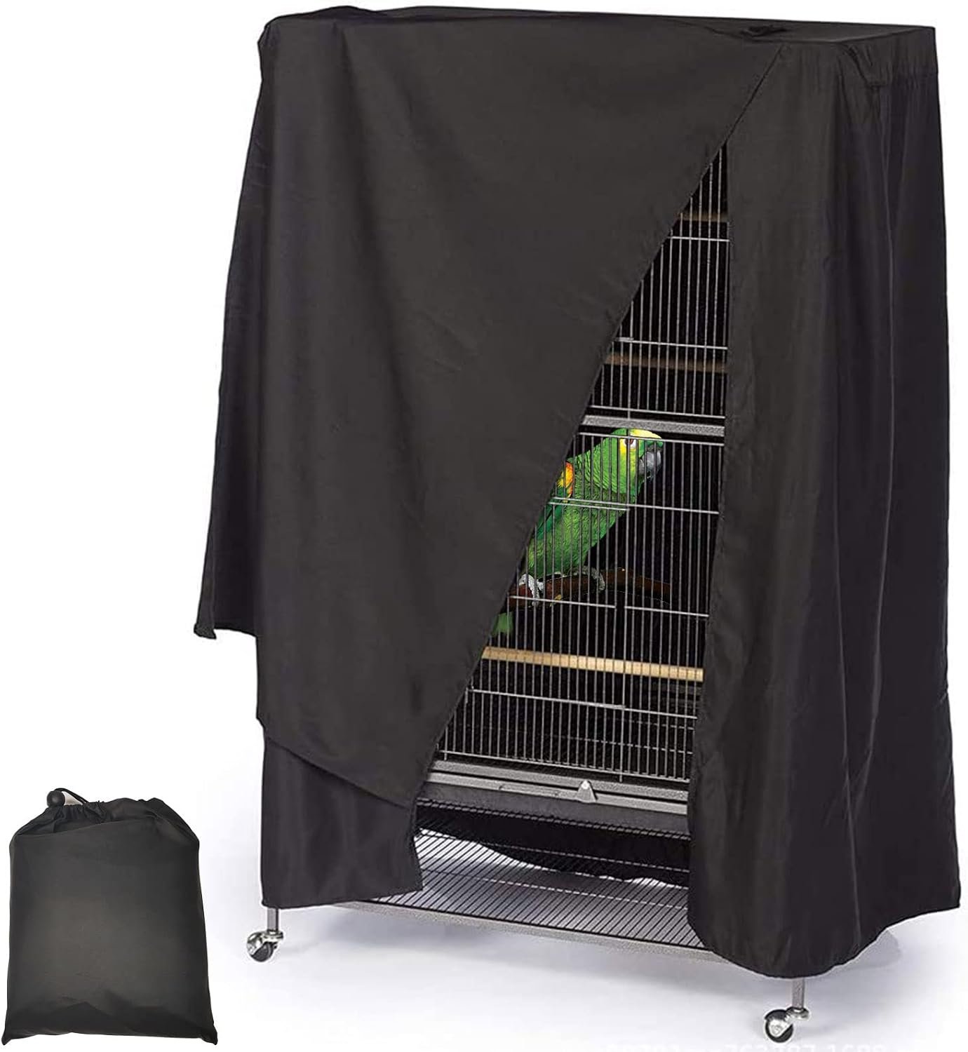 Fhiny Bird Cage Cover, 33.8”L×24”W×46.8”H Water-Proof Good Night Black-Out Birdcage Cover Durable Washable Windproof Cage Accessories for Parrot Parakeet Small Animal Sleeping