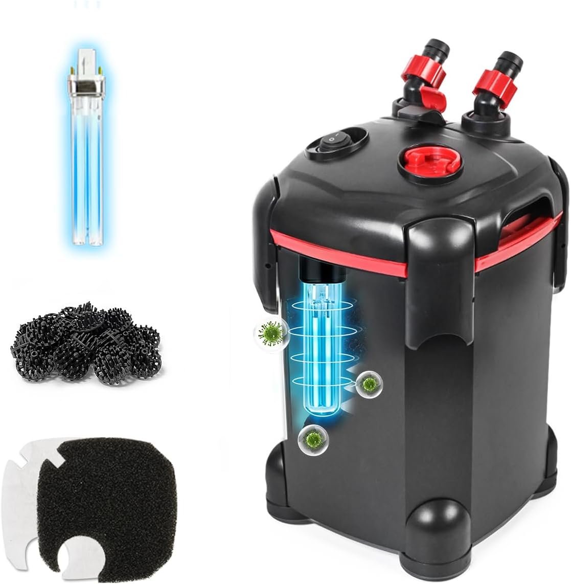 PONDFORSE Canister Filter, External Aquarium Filter Ultra-Quiet with Media | Adjustable Flow Rate, Multiple Filtration Approaches, Powerful Water Circulation Cleaning Machine for Fish Tanks and Aquarium