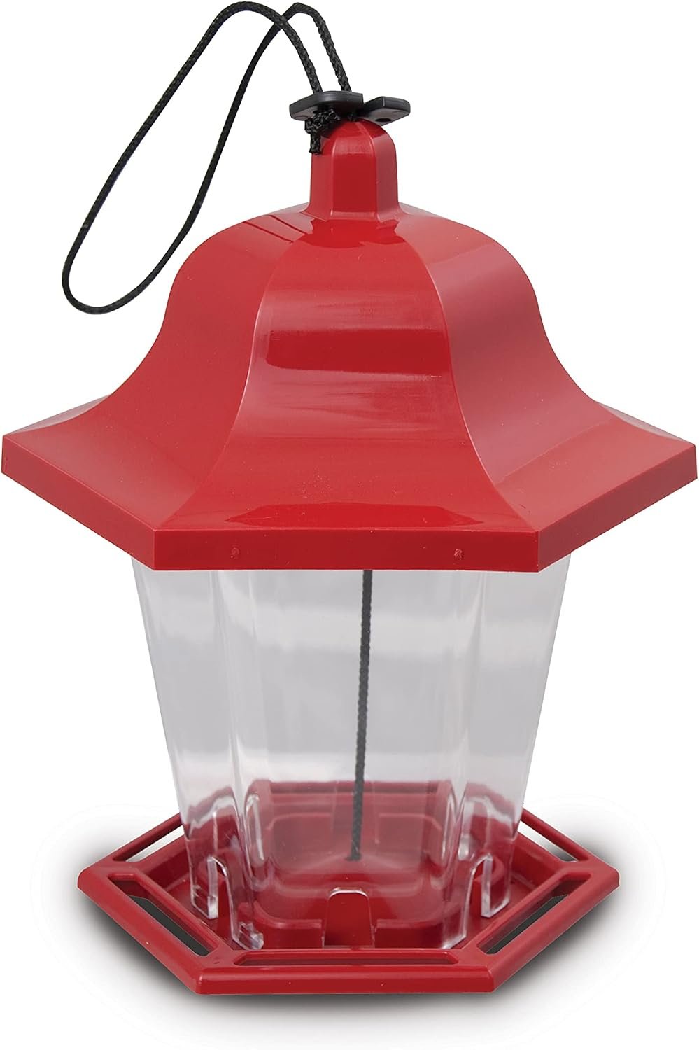 Pennington Songbird Lantern Bird Feeder, Ideal for Small Birds | Bird feeders for outdoors hanging. 8 inches high 6 inches wide at top, bird feeder hopper, six feeding perches, rope clip
