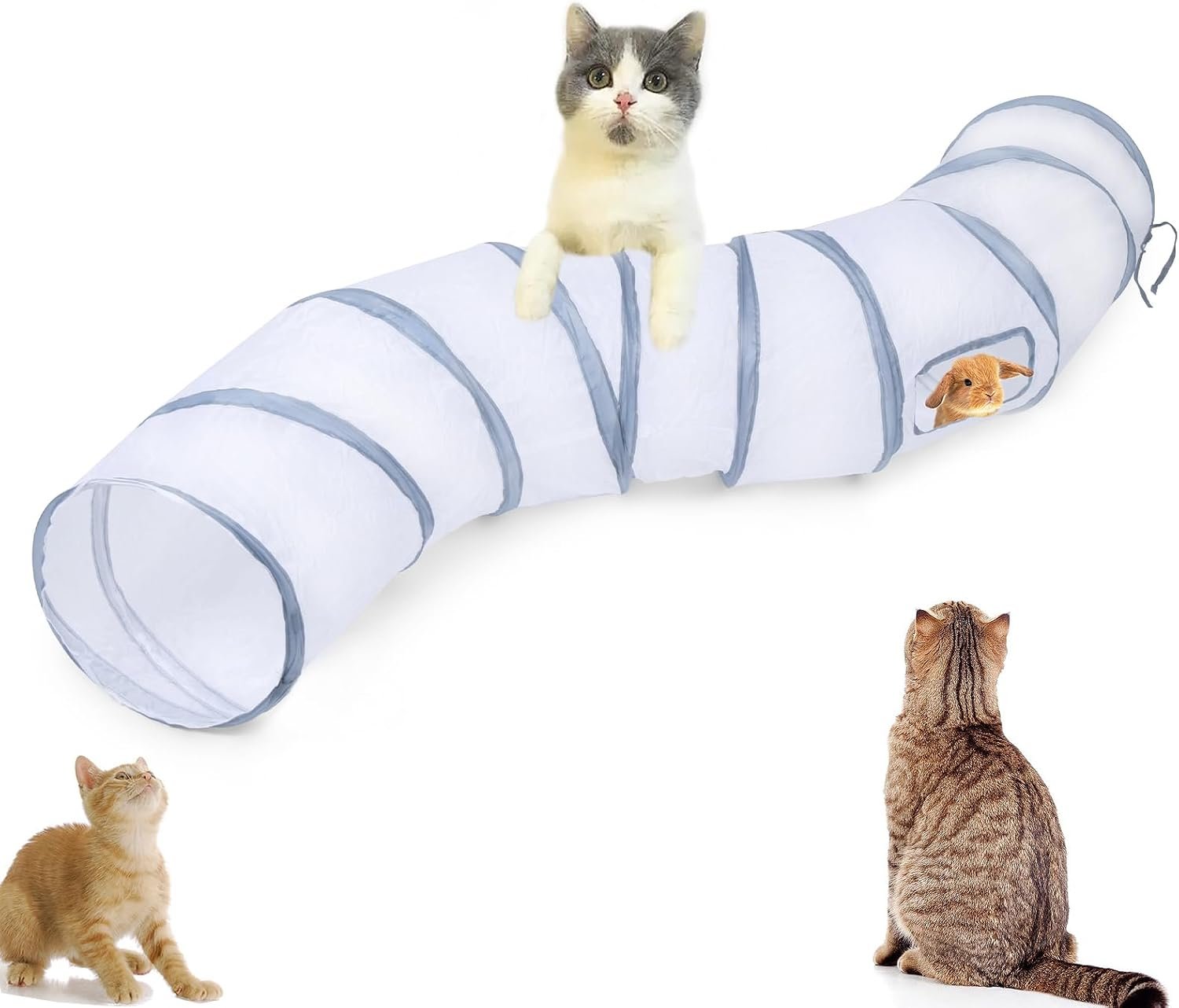 Cat Tunnel, Cat Tunnels for Indoor Cats, S-Shape Foldable Cats Cave | Interactive Toy Pet Tube with Interactive Peephole Crinkle Sounds for Rabbits, Kittens, Ferrets, Puppy Playing & Exploring