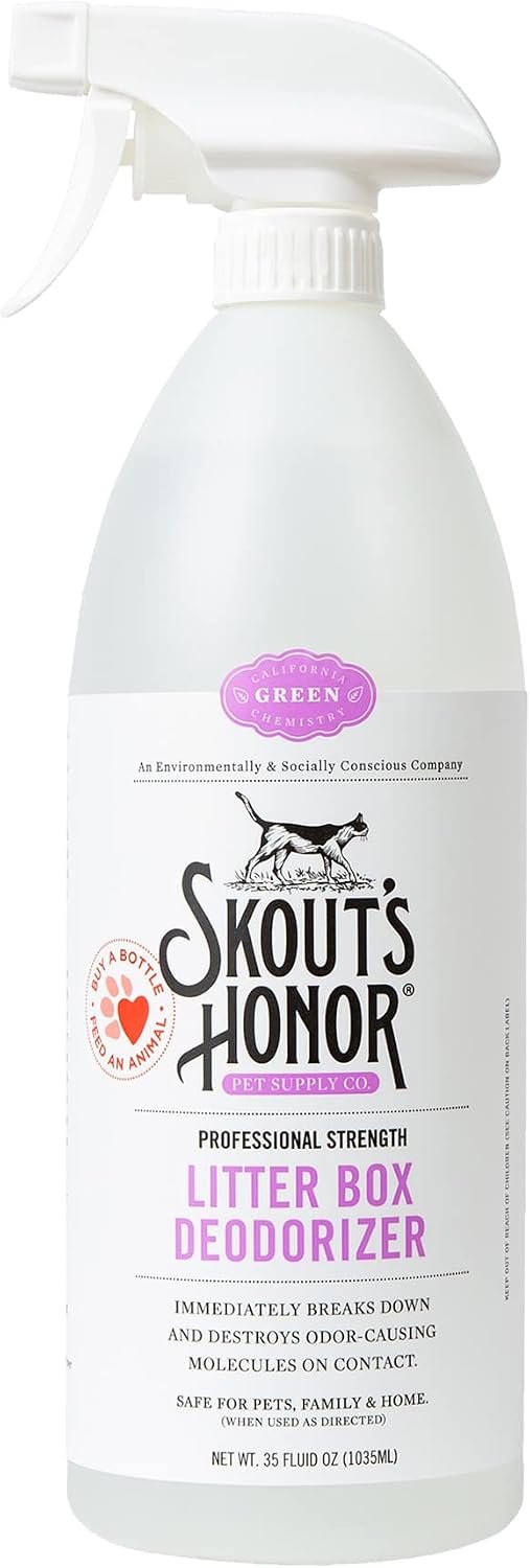 SKOUT’S HONOR Professional Strength Cat Litter Box Deodorizing Spray, 35 oz | Plant-Powered Cat Odor Eliminator, Eco-Friendly Molecular Deodorizer That Instantly Breaks Down Litter Box Odors