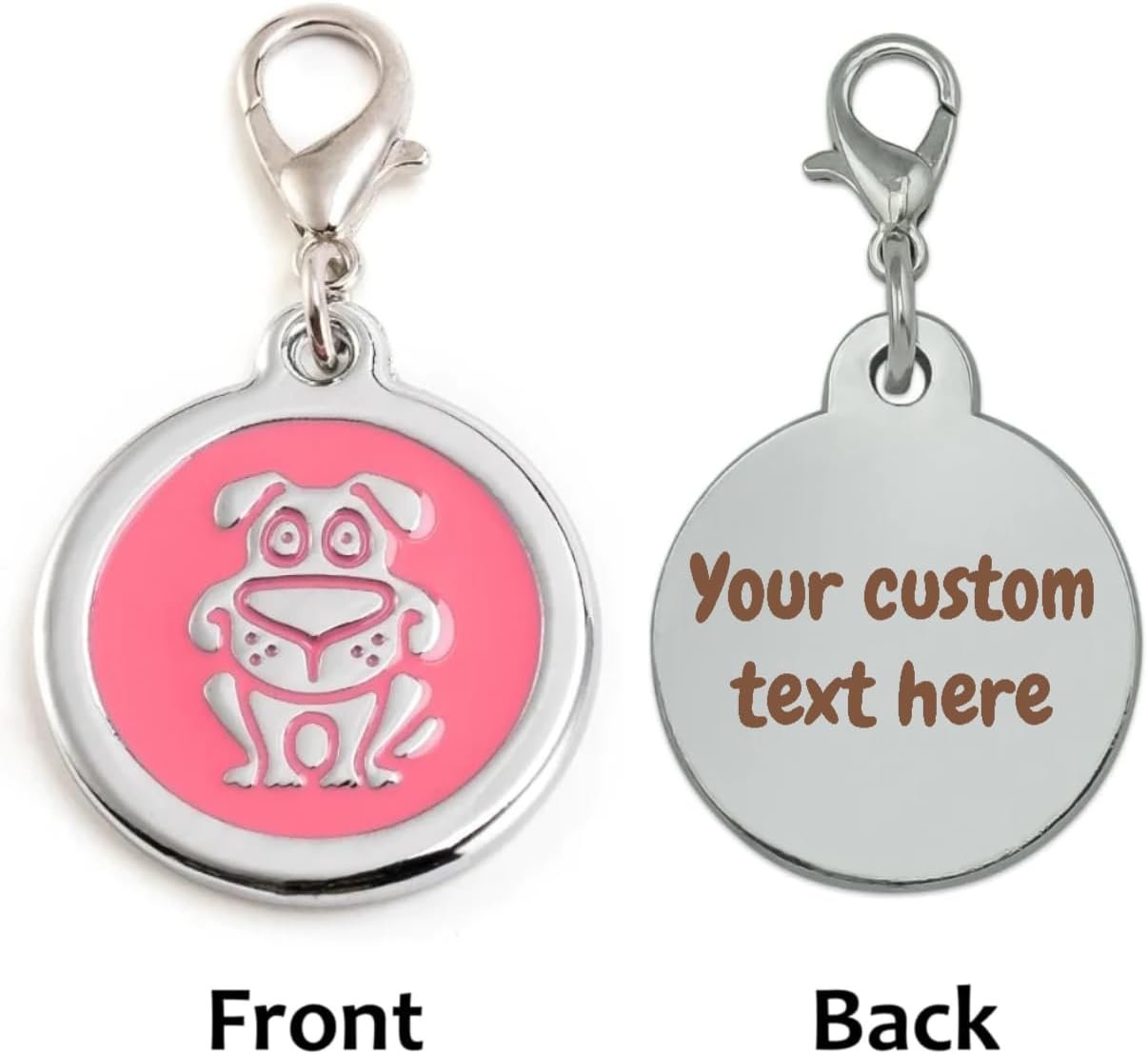 Personalized Funky Dog Design Pet ID Tags with Quick Tag Clip – Puppy Name tag, Happy Dogs ID tag, Laser Engraved pet Tags, Custom pet Name tag (Dog-Round-Small: Pink)