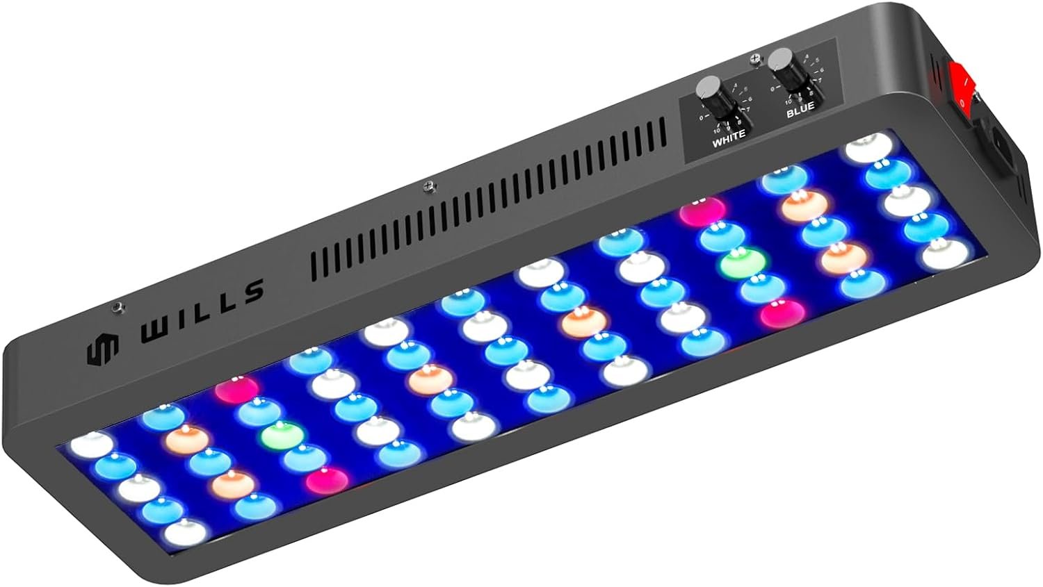 Wills Aquarium Light, 100W Full Spectrum LED Reef Lights, 20″x7″x2.4″ | For Coral Saltwater Fish Tank, Blue/White Dual Dimmable Channels, 55 Premium SMD LEDs, Daisy Chain Design, Hanging Kit