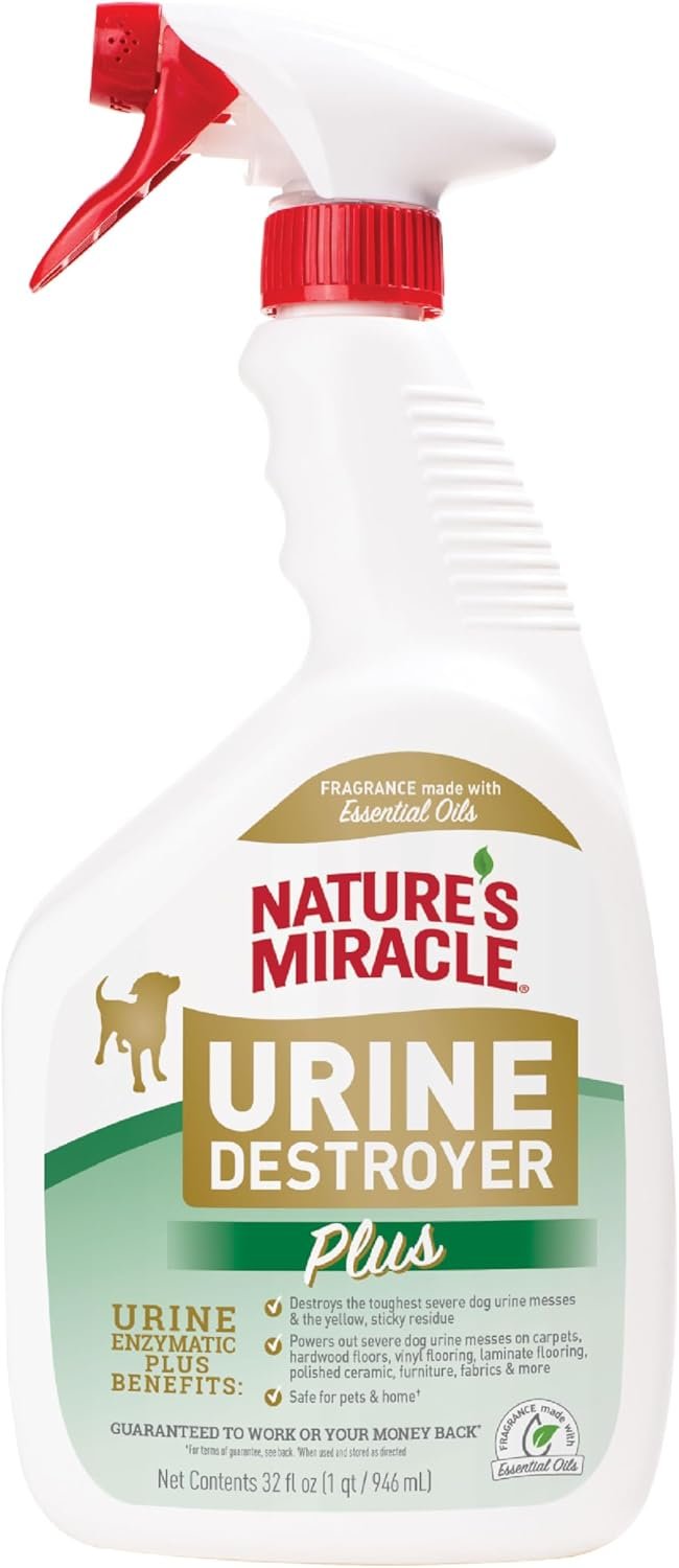 Nature’s Miracle Dog Urine Destroyer Plus, Enzymatic Cleaner, 32 oz | Destroys the Toughest Dog Urine Stains, For Use on Multiple Surfaces, Safe For Pets and Home*, Fresh Scent