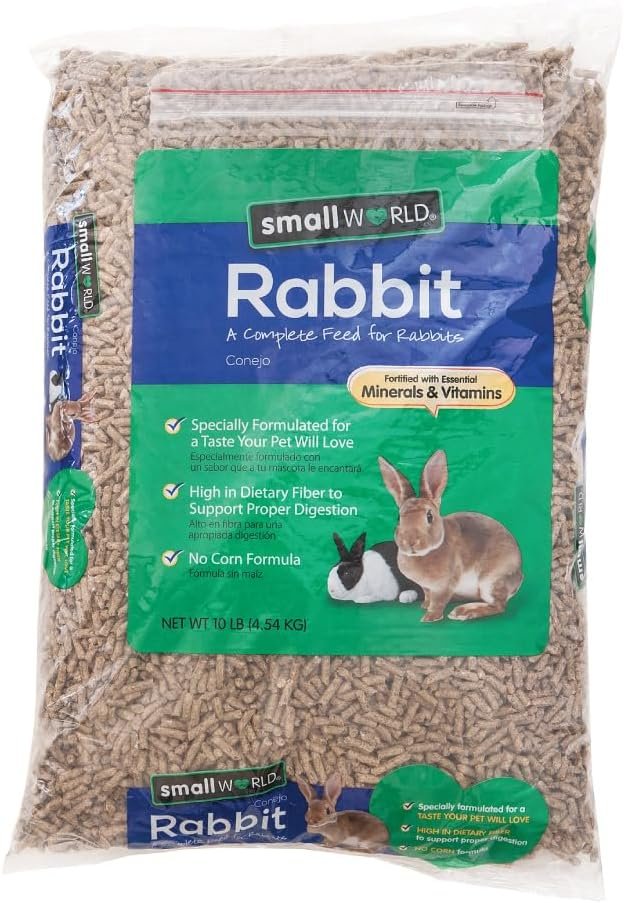 Small World Rabbit Food, Complete Pelleted Feed, High Fiber Food, 10 lb | Bunny Food, Rabbit Pellets, High Fiber Diet, Digestive Support, Essential Vitamins & Minerals, Daily Nutrition, Rabbit Food
