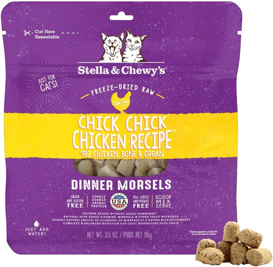 Stella & Chewy’s Freeze-Dried Raw Cat Dinner Morsels – Premium Chicken Recipe with 98% Cage-Free Meat & Organs – Natural Grain-Free Cat & Kitten Food – Made in USA – 3.5 oz