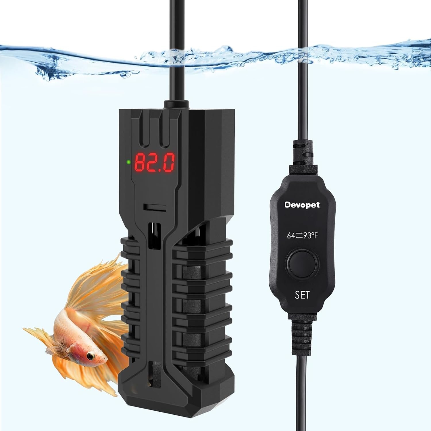 100W Aquarium Heater, Adjustable Fish Tank Heater, with Digital Display, Overheat Protection & Dry Run Protection, for 10-20 Gallon Water