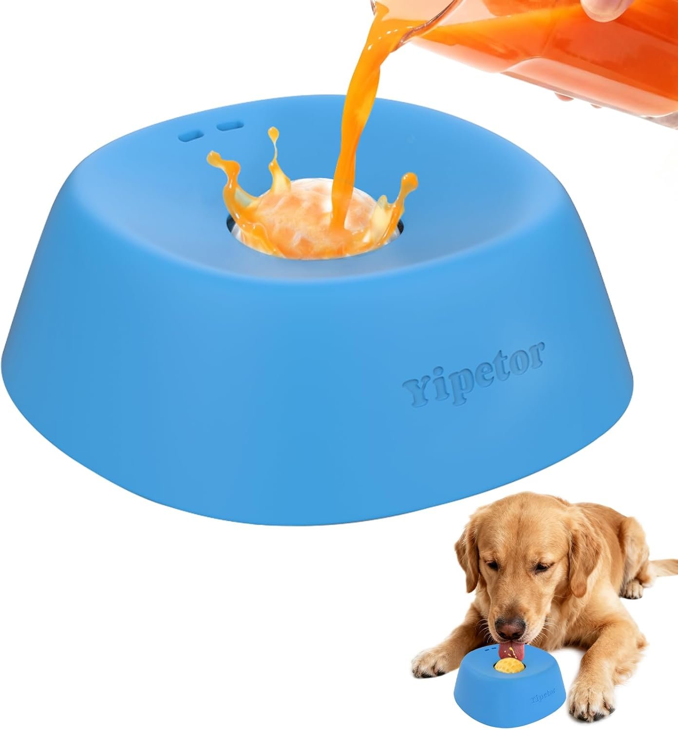 Yipetor Slow Feeder Dog Bowls for Liquid Treat, 【Enrichment Ball-Roll】 Bone Broth Dog Lick Bowl, 3/4 Cup Yogurt Pup Lick Toy for Large Medium Small Breeds Dietary Supplement/Post-op Nutrition