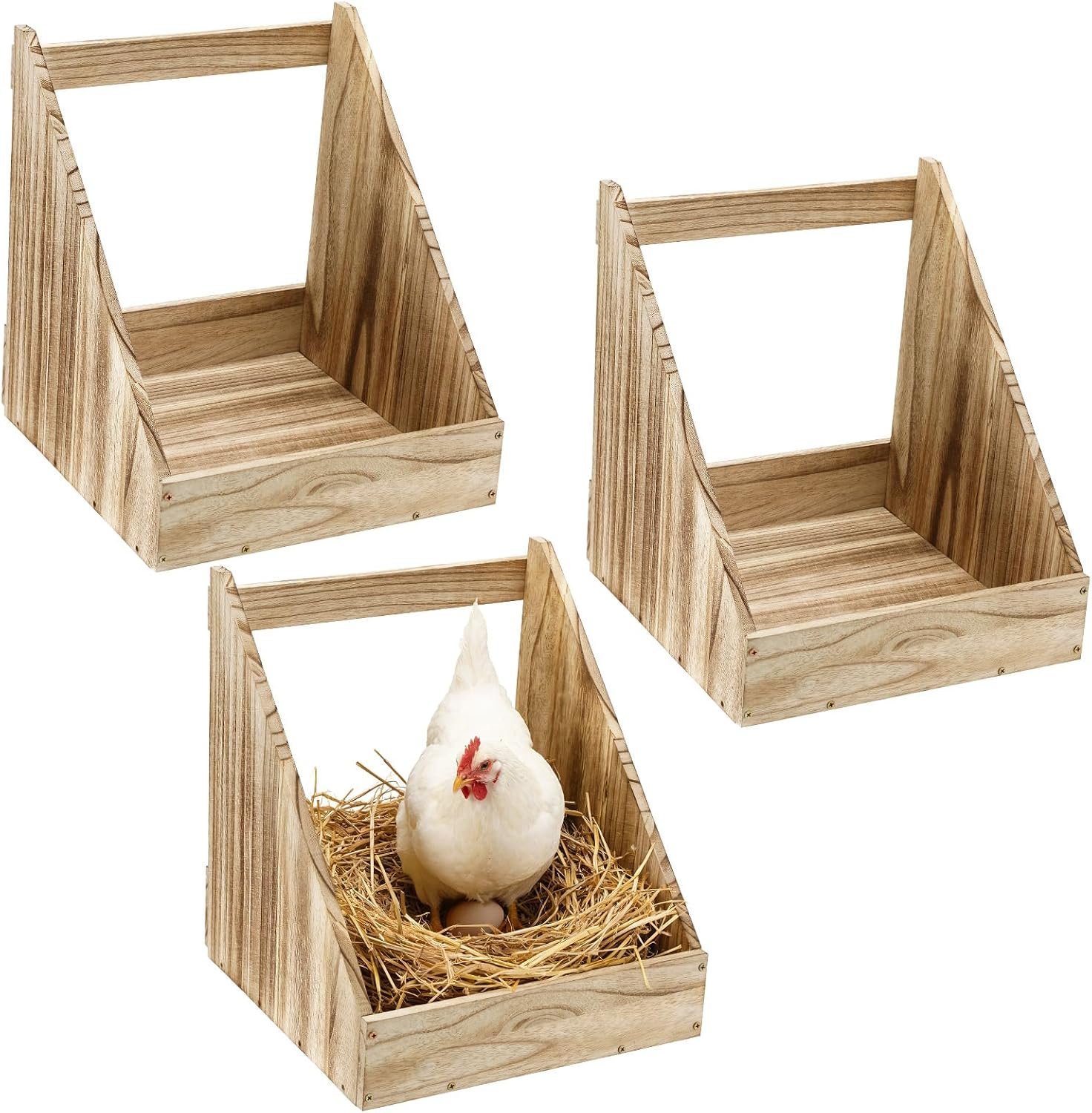 3 Pcs Nesting Boxes for Chickens – Safe & Easy Access Open Back Wooden Nesting Box, Easy to Assemble Chicken Coop Accessories for Hens Laying Eggs