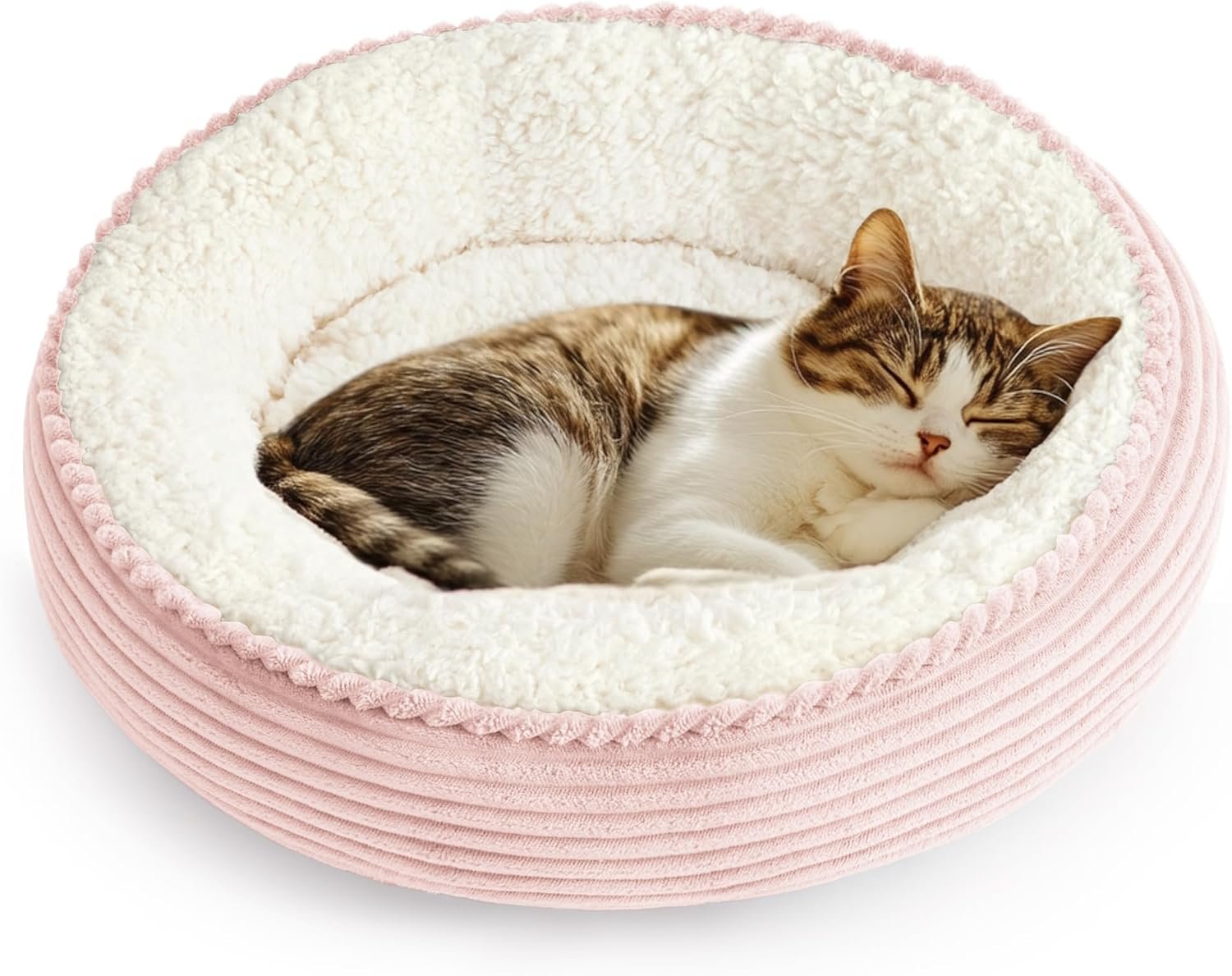 Love’s cabin Round Donut Cat and Dog Cushion Bed, 20in Pet Bed for Cats or Small Dogs, Anti-Slip & Water-Resistant Bottom, Super Soft Durable Fabric Pet beds, Washable Luxury Cat Dog Bed Pink Stripe