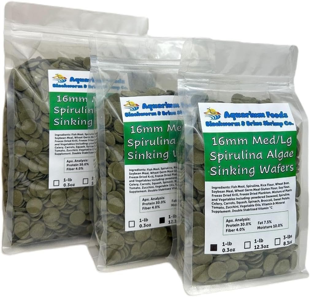 16mm – 5/8″ Spirulina Algae Veggie Sinking Wafers… 1-lb 0.3oz Clear Bag | Sinking Spirulina Algae Veggie Wafers for Bottom Fish, Shrimp, Snails, Crabs, Crayfish, African Cichlids, All Tropical Fish