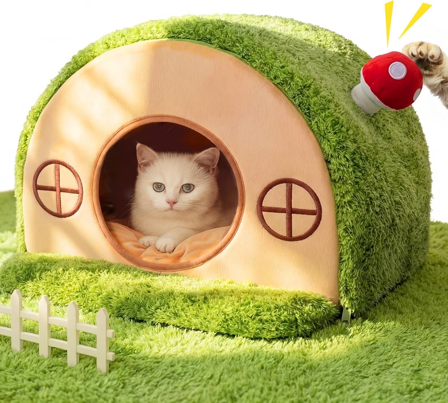 Cat House for Indoor Cats – Tree Hole Cat Bed Cave Hideaway | Enclosed Calming Shelter for Small Medium Pets, Removable & Washable Cushioned Pillow, Cute Kitten Bed with Anti-Slip Base