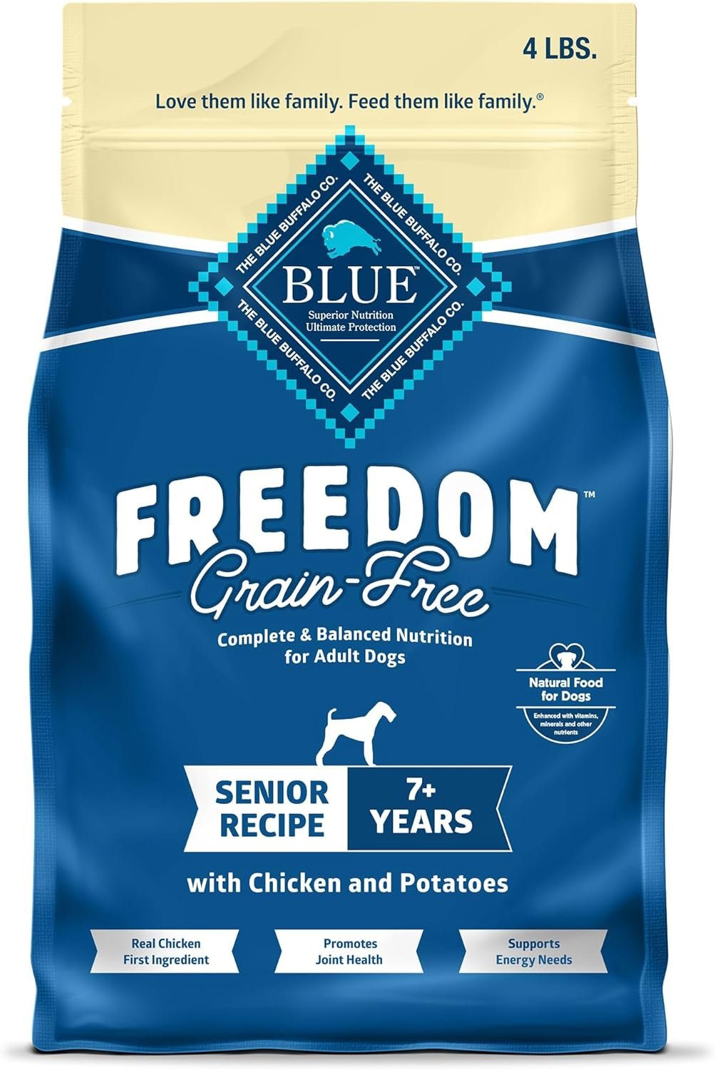 Blue Buffalo Freedom Chicken Senior Grain-Free Dry Dog Food, 4 lb | Energy for an Active Lifestyle, Antioxidant-Rich LifeSource Bits