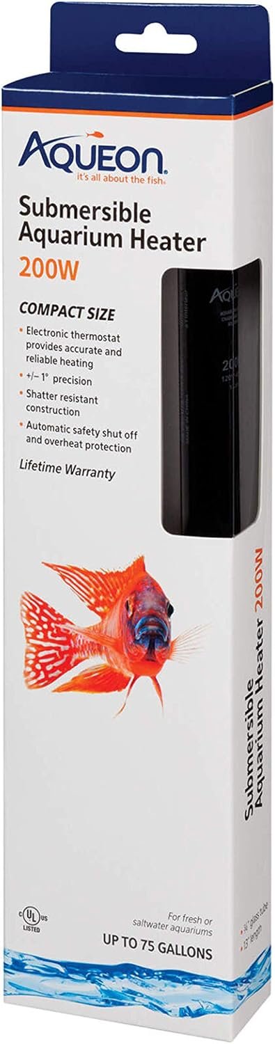 Aqueon Submersible Aquarium Fish Tank Heater for Up to 75 Gallon Aquariums, 200 Watts