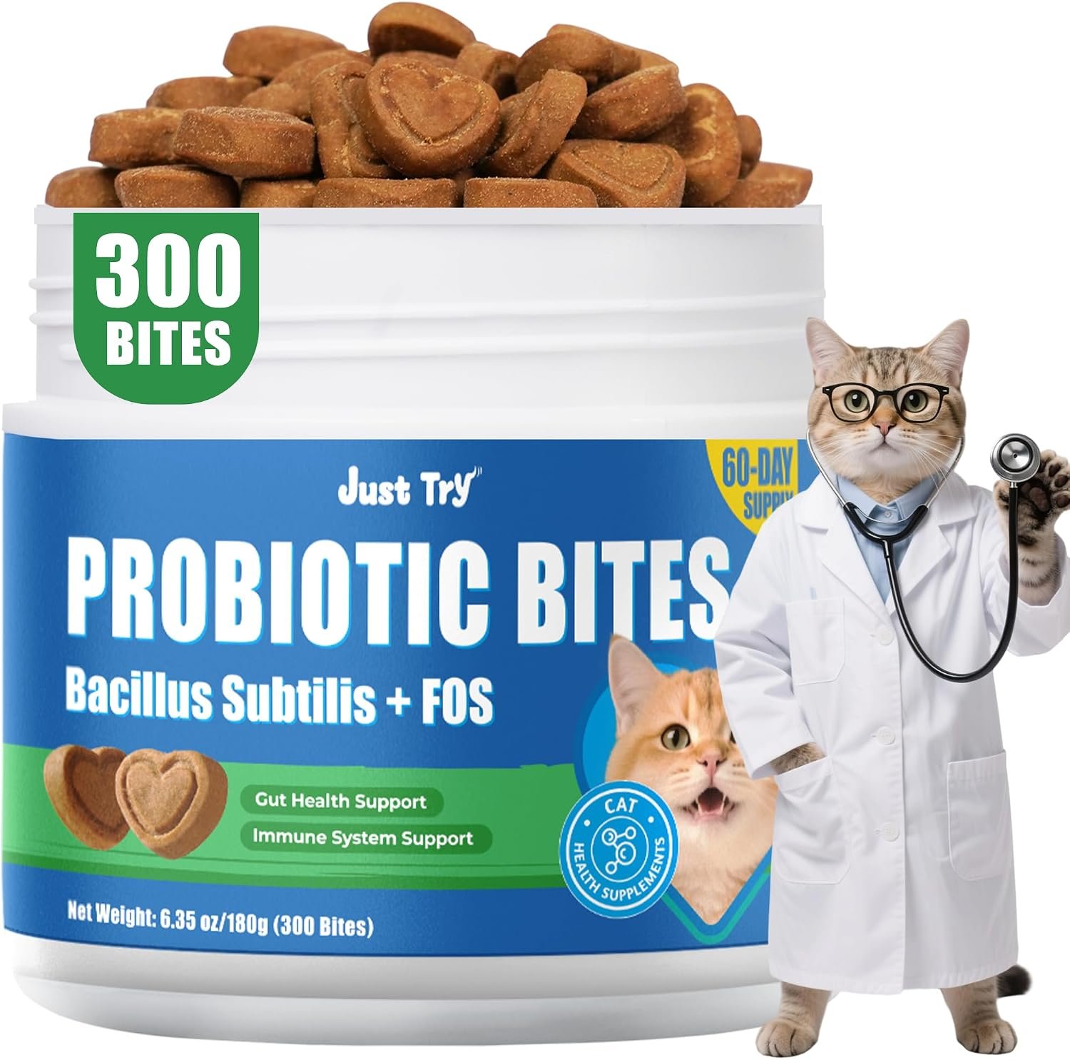 300 Bites Cat Probiotic Bites Probiotics for Cats Chicken Flavor Healthy Cat Treats Digestive Support 6.35 oz