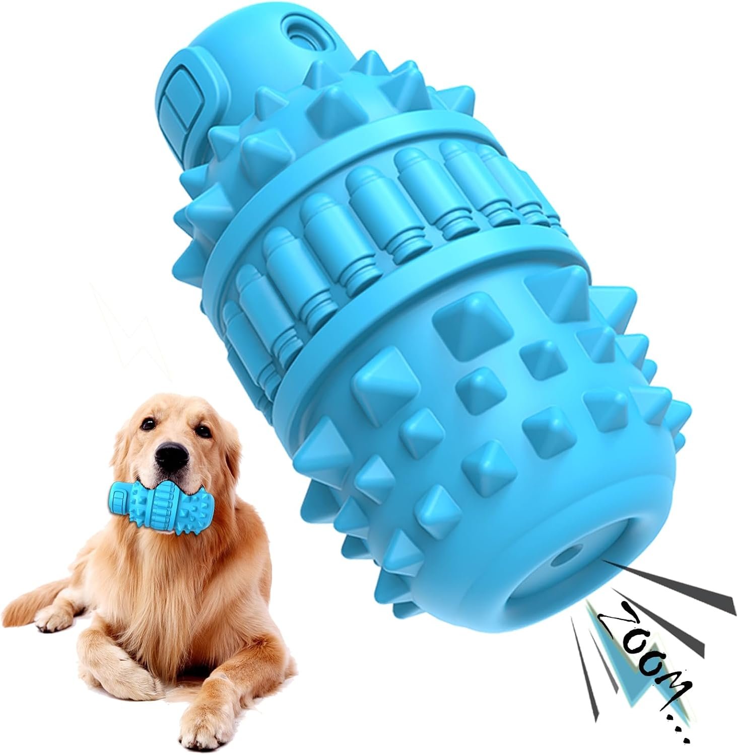 PIFFZEDO Natural Rubber Squeaky Dog Chew Toy for Large Aggressive Chewers | Indestructible large squeak toy, tough chew toy for power chewers, birthday gift, cleans tartar, azure large size