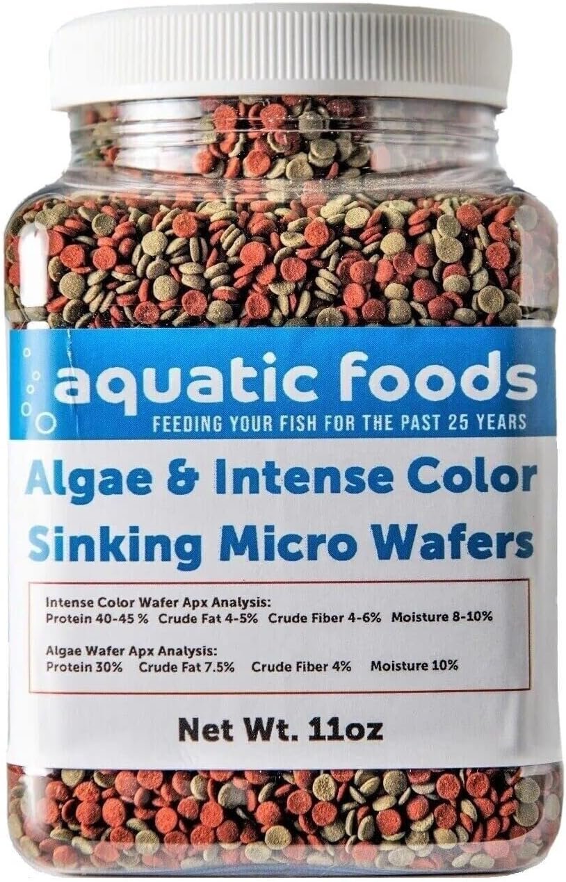 3.5mm Micro Spirulina & Intense Color Wafer Mix… 11oz Small Jar | Spirulina Algae & Intense Color Enhancing, Sinking Micro Wafers, For Catfish, Plecos, Bottom Fish