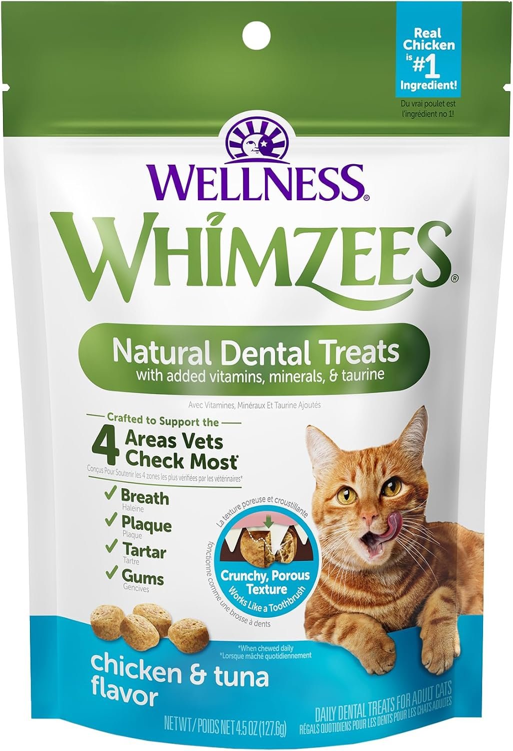 Wellness WHIMZEES Cat Dental Treats, Freshens Breath, Chicken and Tuna Flavor, 4.5 oz Bag