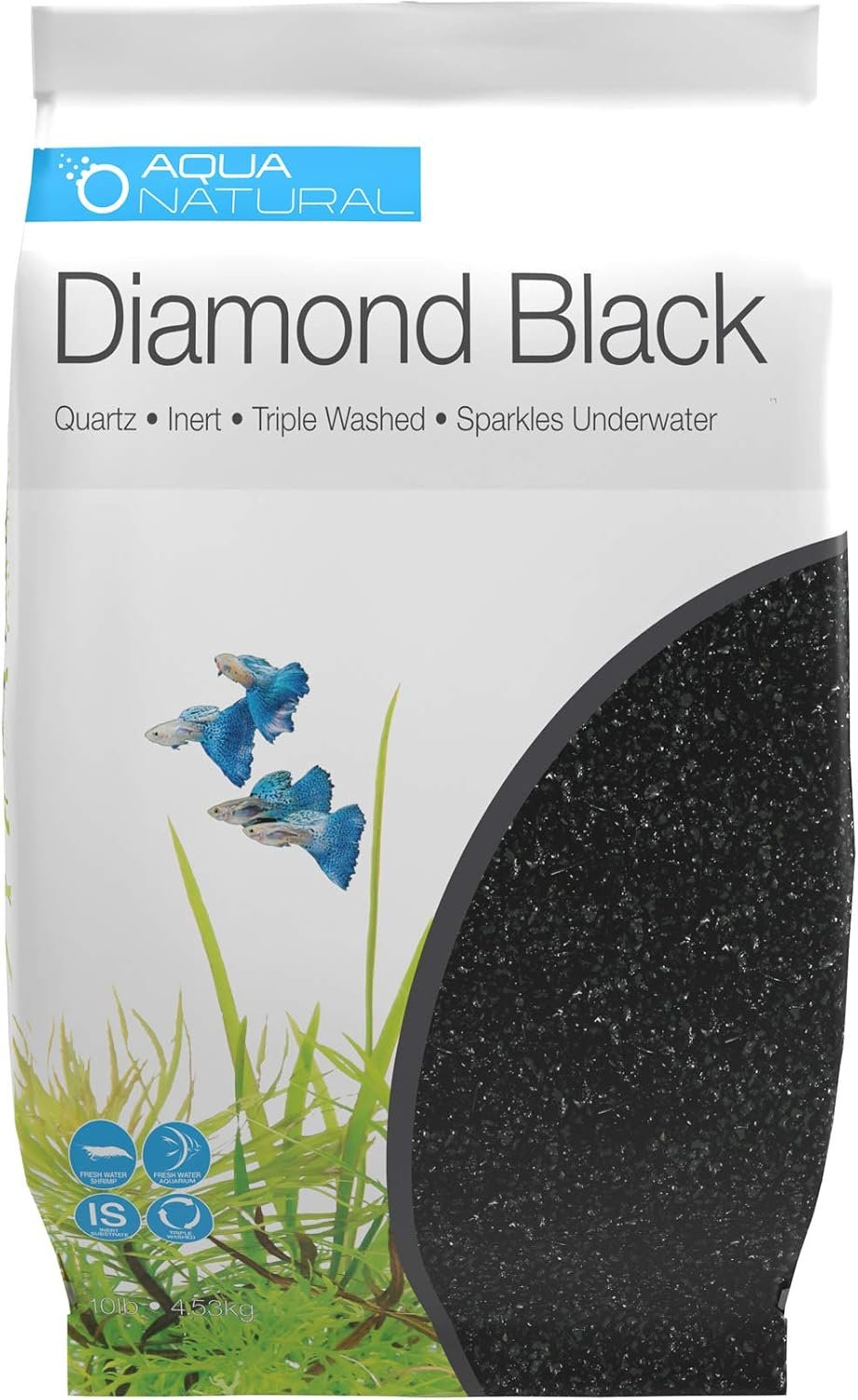 Aqua Natural Aquarium Substrate, Diamond Black Gravel, 10lb | 1-2mm, For Aquariums, For Fish Tanks, For Terrariums
