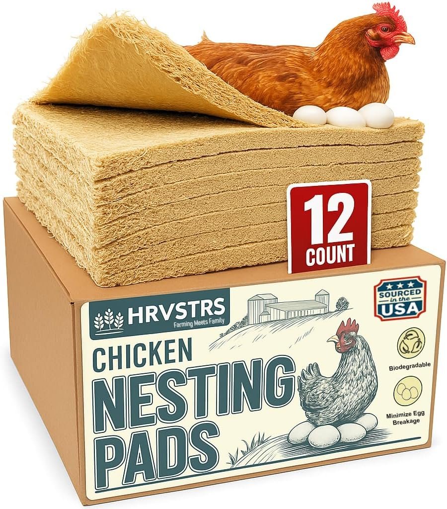 Chicken Nesting Pads for Chicken Coop Accessories – 12 Pack – USA Aspen – Professional Grade Excelsior Bedding – Easy Clean Up – Absorbs Moisture 100% Natural, Liners for Laying Hens – Fits 12×12 Box