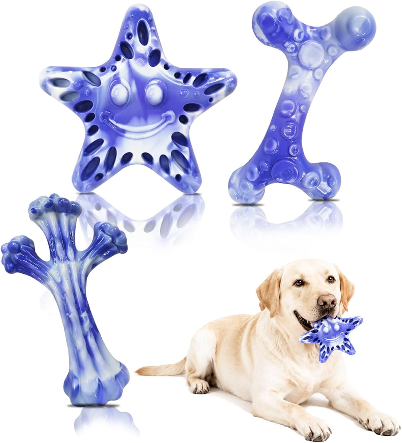 YINEYA Dog Toys for Aggressive Chewers, 3-Pack Tough Dog Chew Toys | Dog Teething Toy for Medium Large to Keep Them Busy, Indestructible Dog Toy Long Lasting, Purple, Beef Flavor