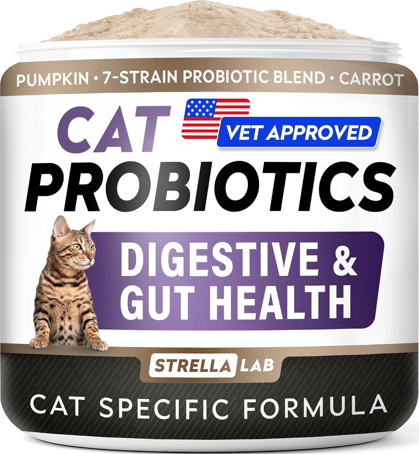 STRELLALAB Cat Probiotics Powder, 108 Scoops – Daily Probiotic for Cats | Immunity, Digestive & Gut Health Support, Diarrhea Relief – Feline Supplement with 5 Billion CFU, Prebiotics Fiber, Pumpkin