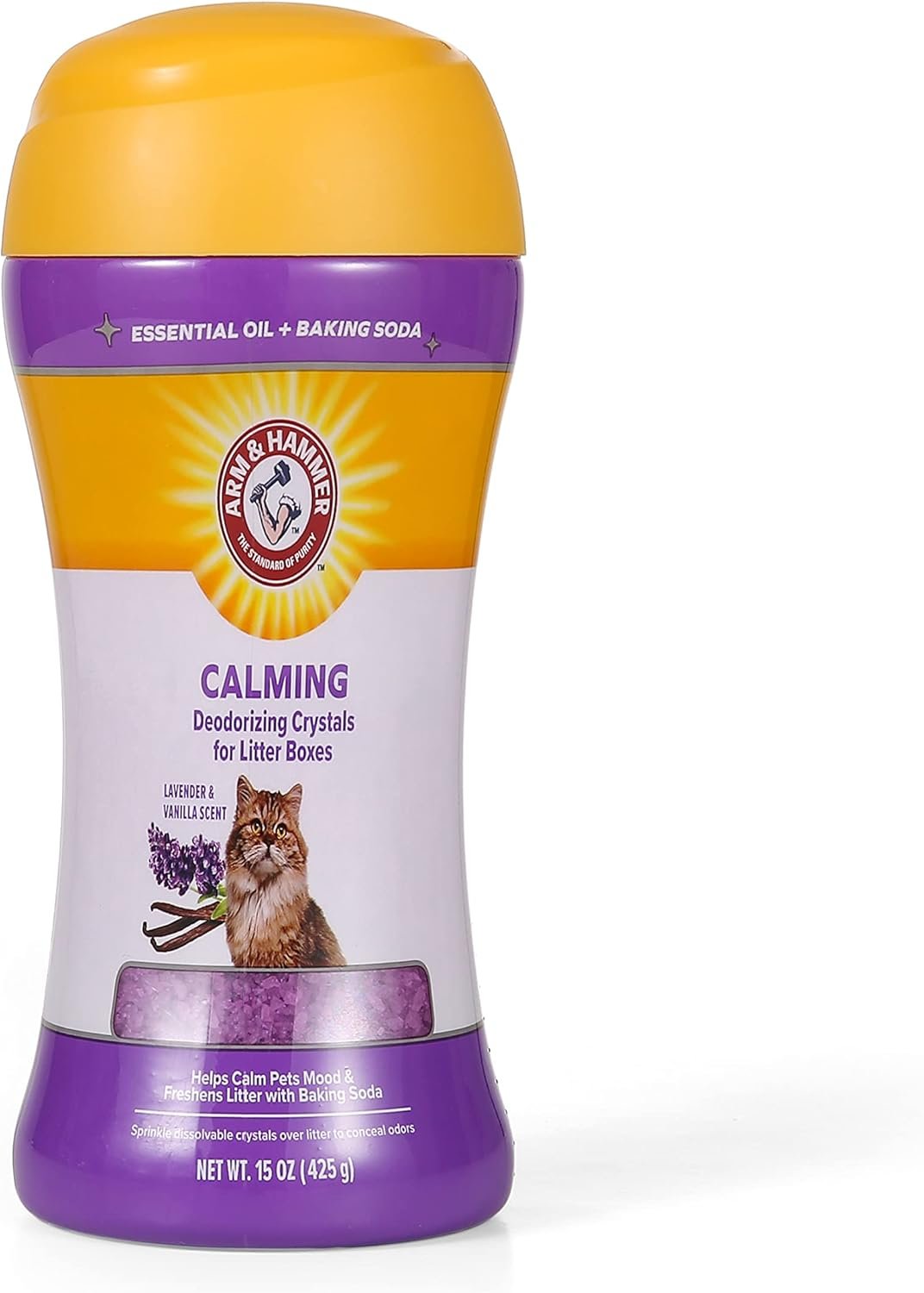 Arm & Hammer Cat Litter Deodorizing Crystals, Lavender and Vanilla, 15 Oz | Dissolving baking soda crystals neutralize odor at the source, calming scent for any litter box